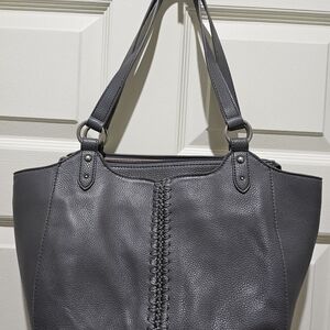 Elegant Gray Leather Tote Bag